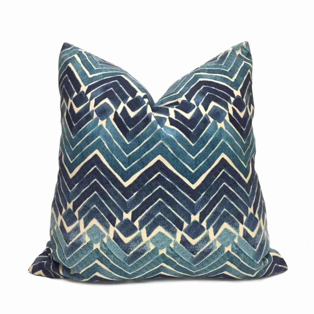 Batik Blue Teal Tribal Ikat Chevron Print Pillow Cover