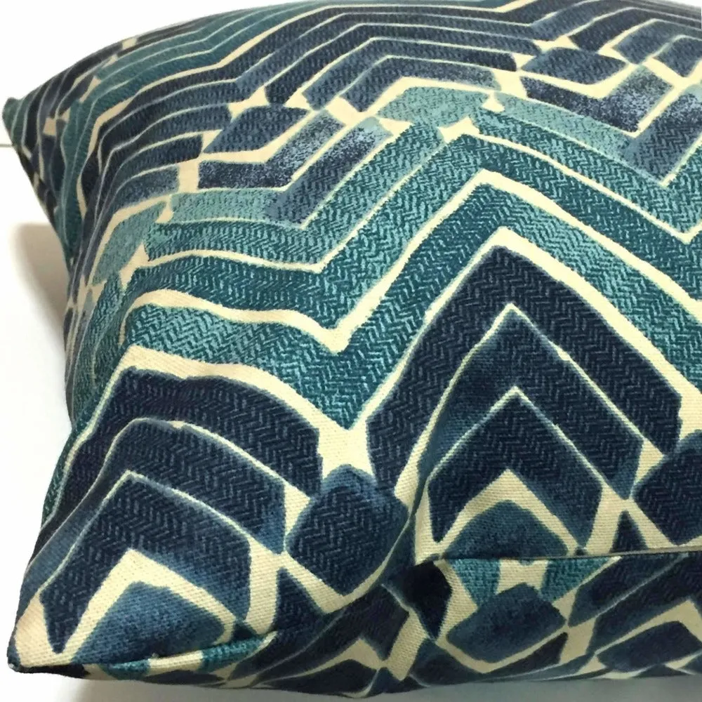 Batik Blue Teal Tribal Ikat Chevron Print Pillow Cover