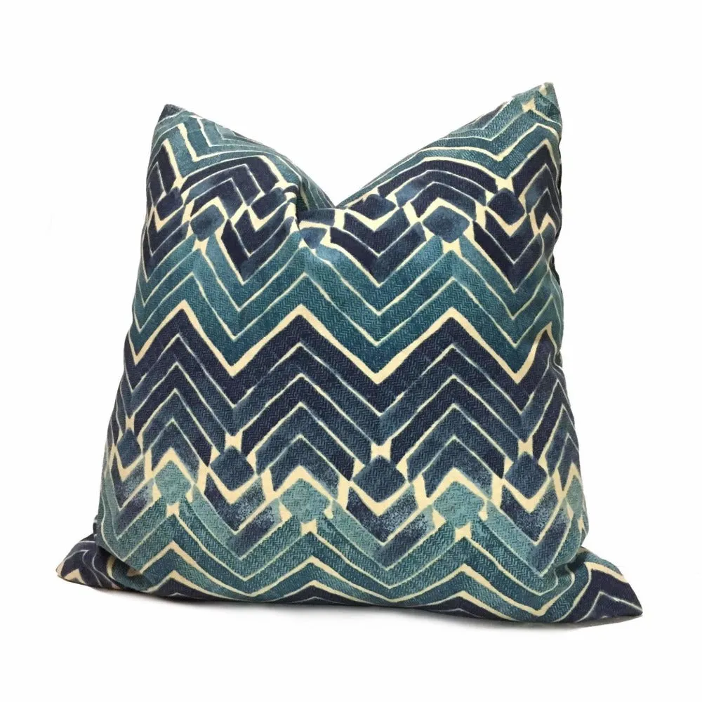 Batik Blue Teal Tribal Ikat Chevron Print Pillow Cover