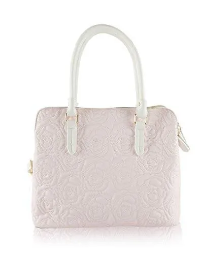 Be Mine Multi Compartment Tote Shoulder Bag Rose Quilted Blush