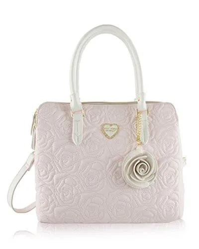 Be Mine Multi Compartment Tote Shoulder Bag Rose Quilted Blush