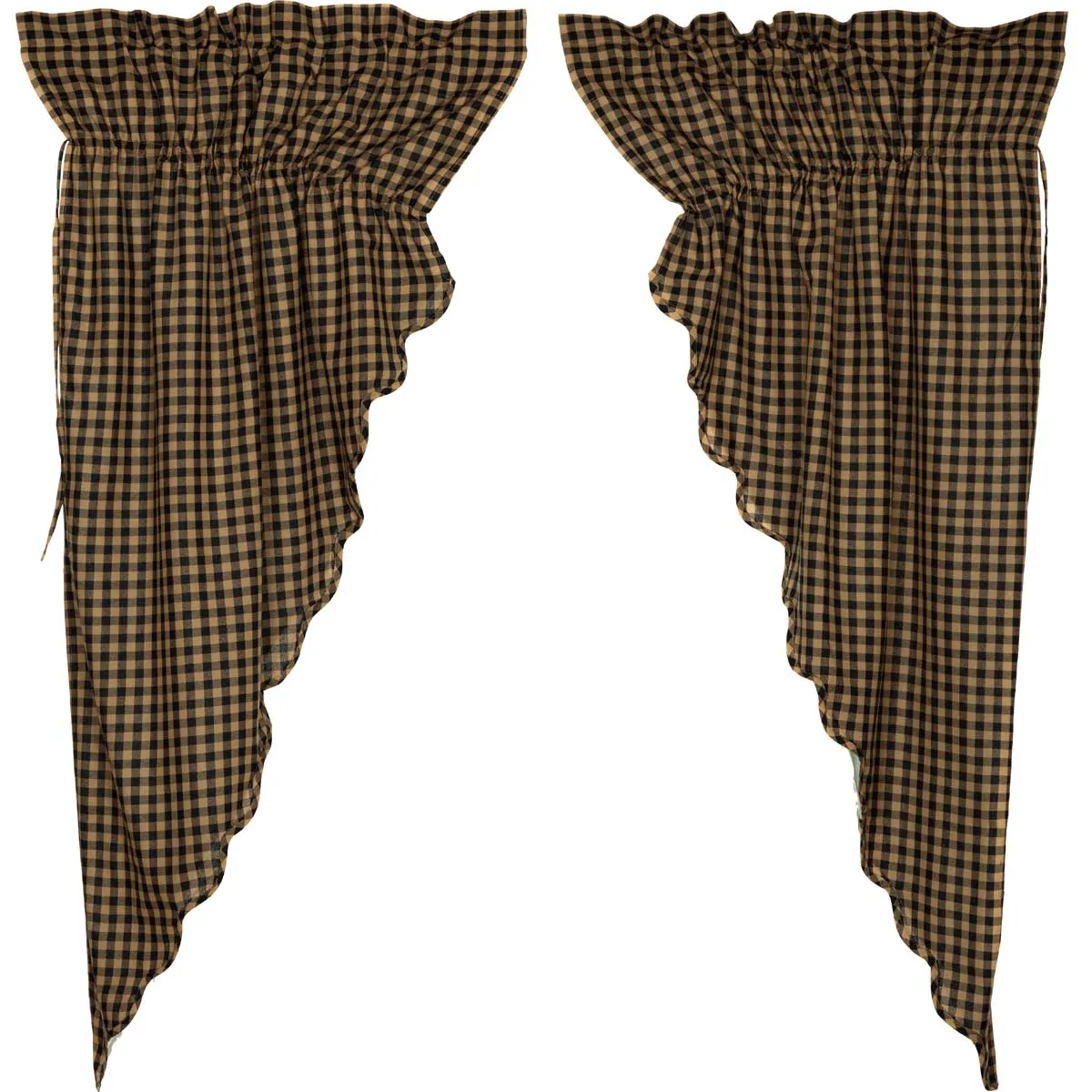 Black Check Scalloped Prairie Short Panel Curtain Set of 2 63x36x18