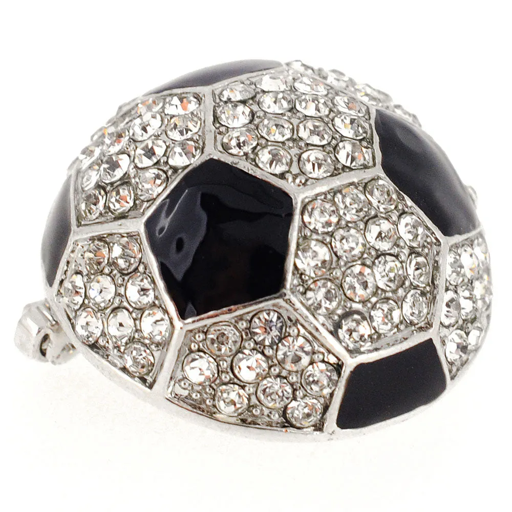 Black White Soccer Ball Crystal Pin Brooch