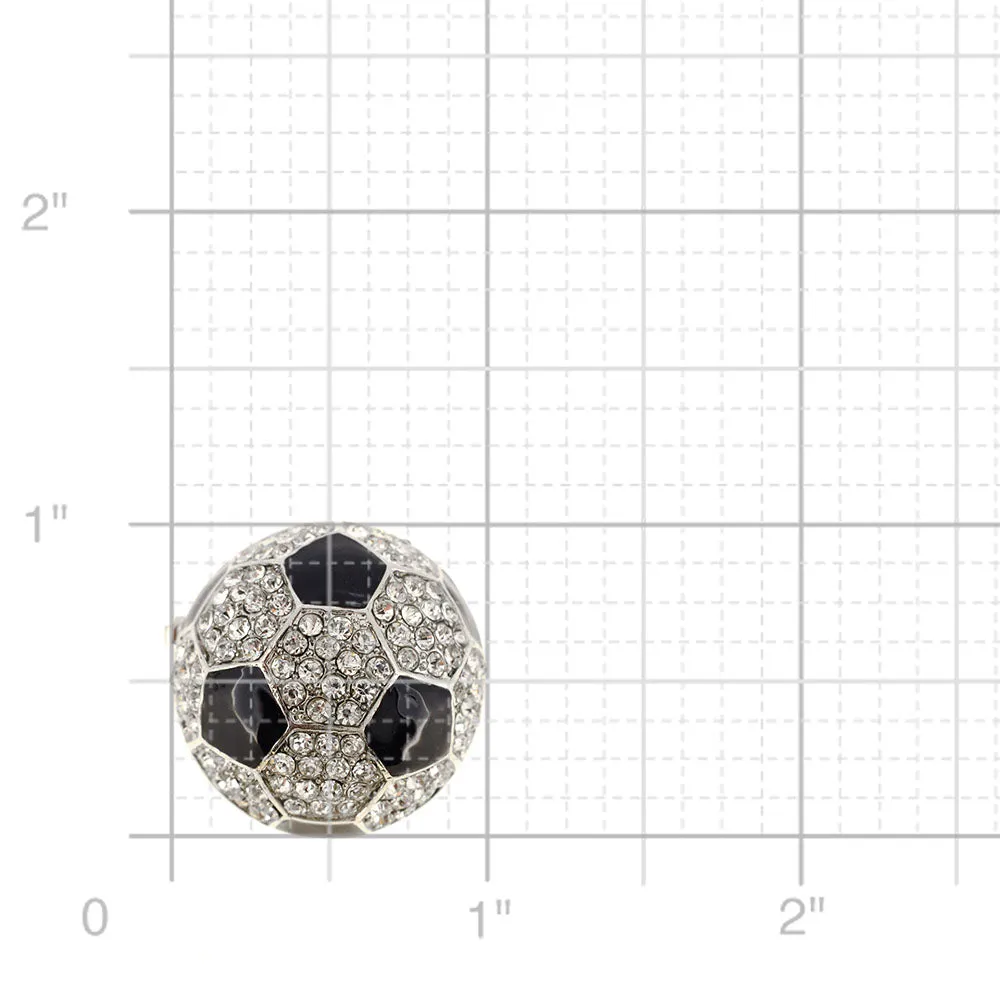 Black White Soccer Ball Crystal Pin Brooch