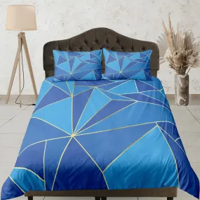 Blue Geometric Bedding Set Luxury Duvet Cover, Aesthetic Zipper Bedding, Printed Doona Cover, California King, Queen, Full, Twin, Crib