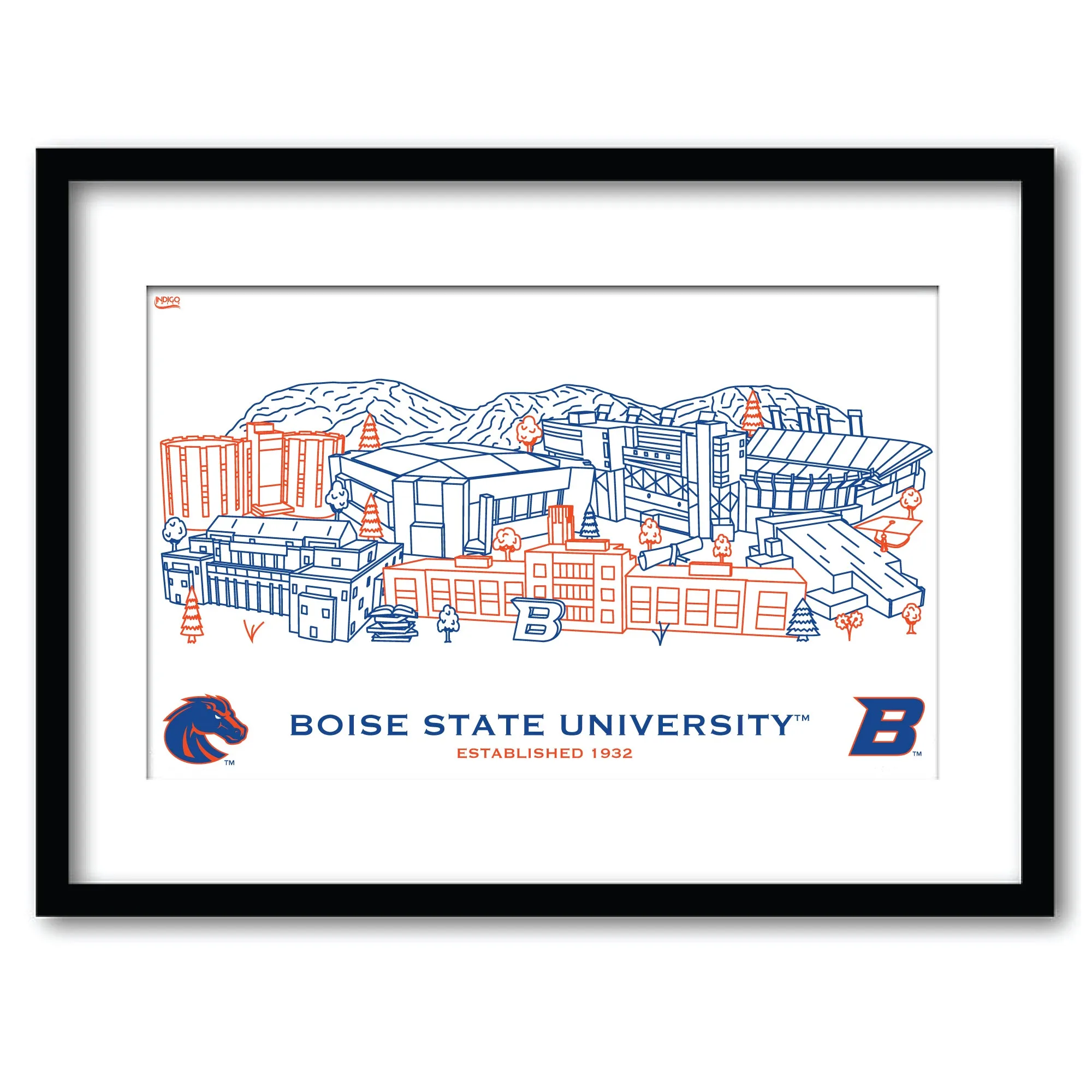 Boise State Broncos Framed Campus Wall Art 11" x 14"