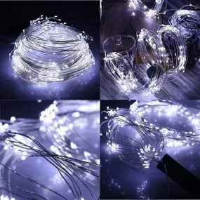 Bright White Rice Lights on Silver Wire Battery Operated with Built in Timer (10 Metre - 100 Lights)