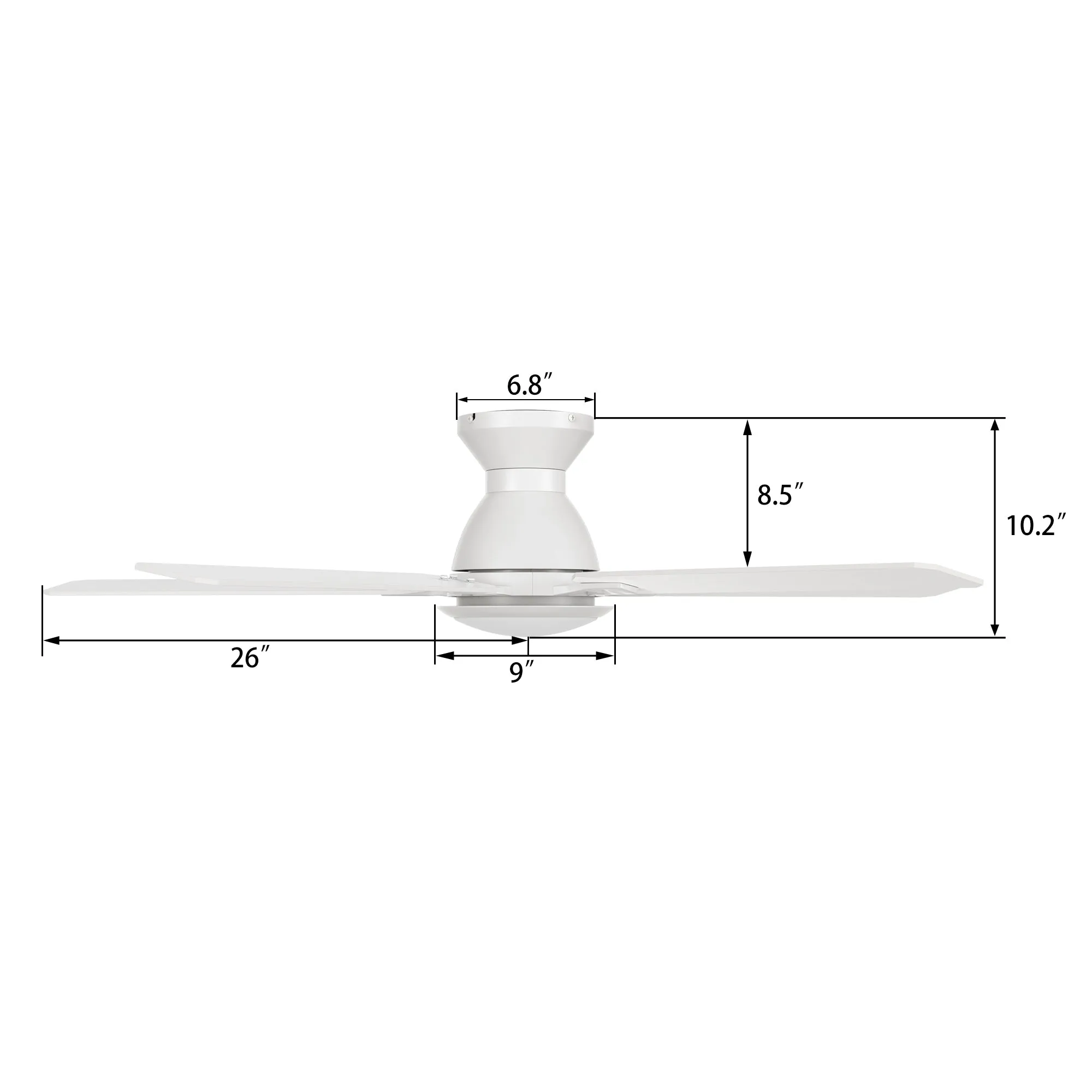 BRISTOL 52 inch 5-Blade Flush Mount Ceiling Fan with LED Light & Remote Control - White/White