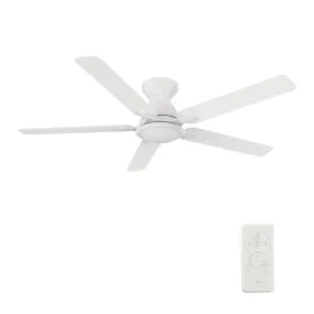 BRISTOL 52 inch 5-Blade Flush Mount Ceiling Fan with LED Light & Remote Control - White/White