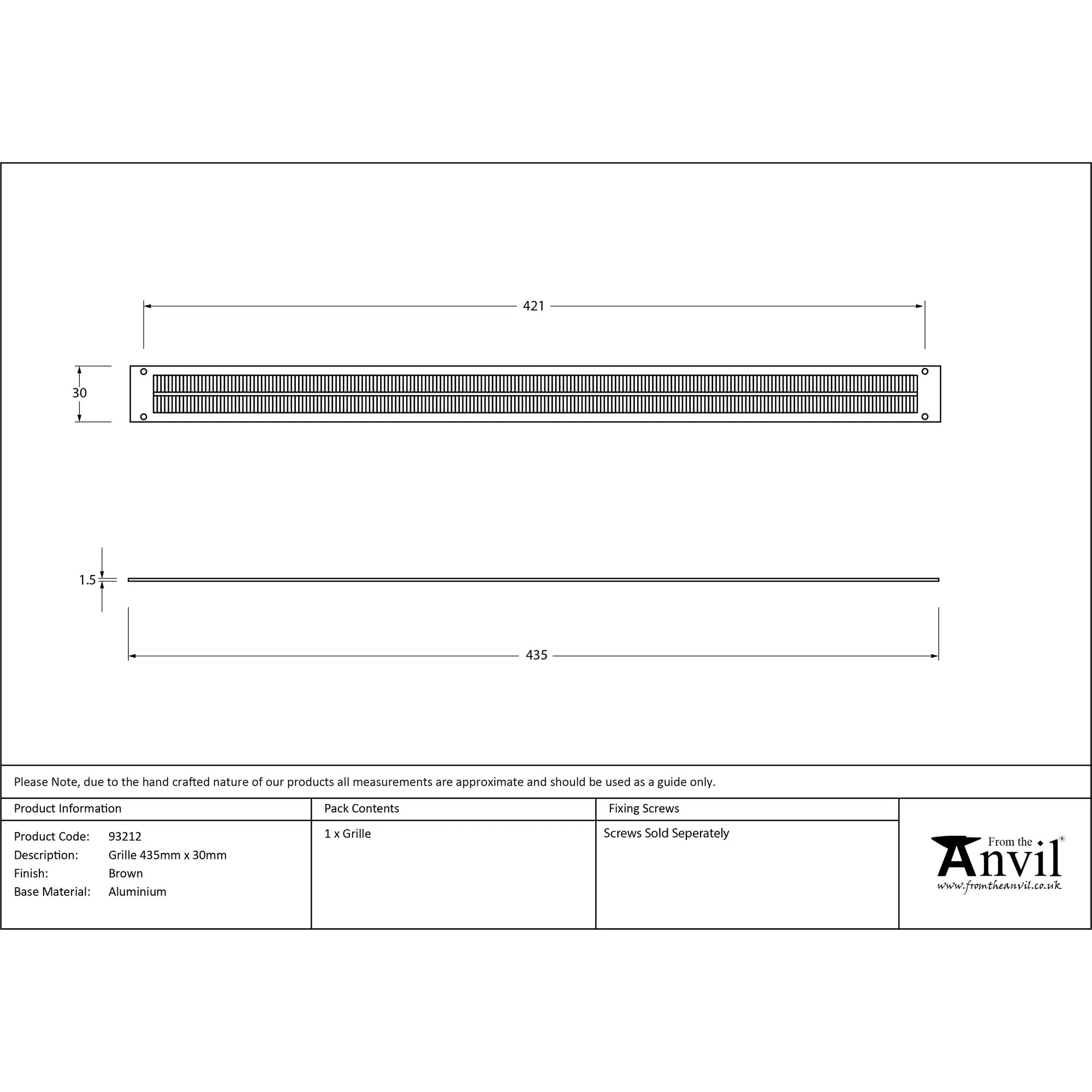 Brown Grille 435mm x 30mm | From The Anvil