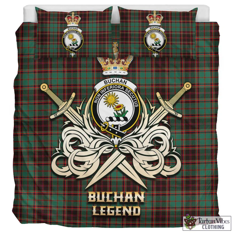 Buchan Ancient Tartan Bedding Set with Clan Crest and the Golden Sword of Courageous Legacy