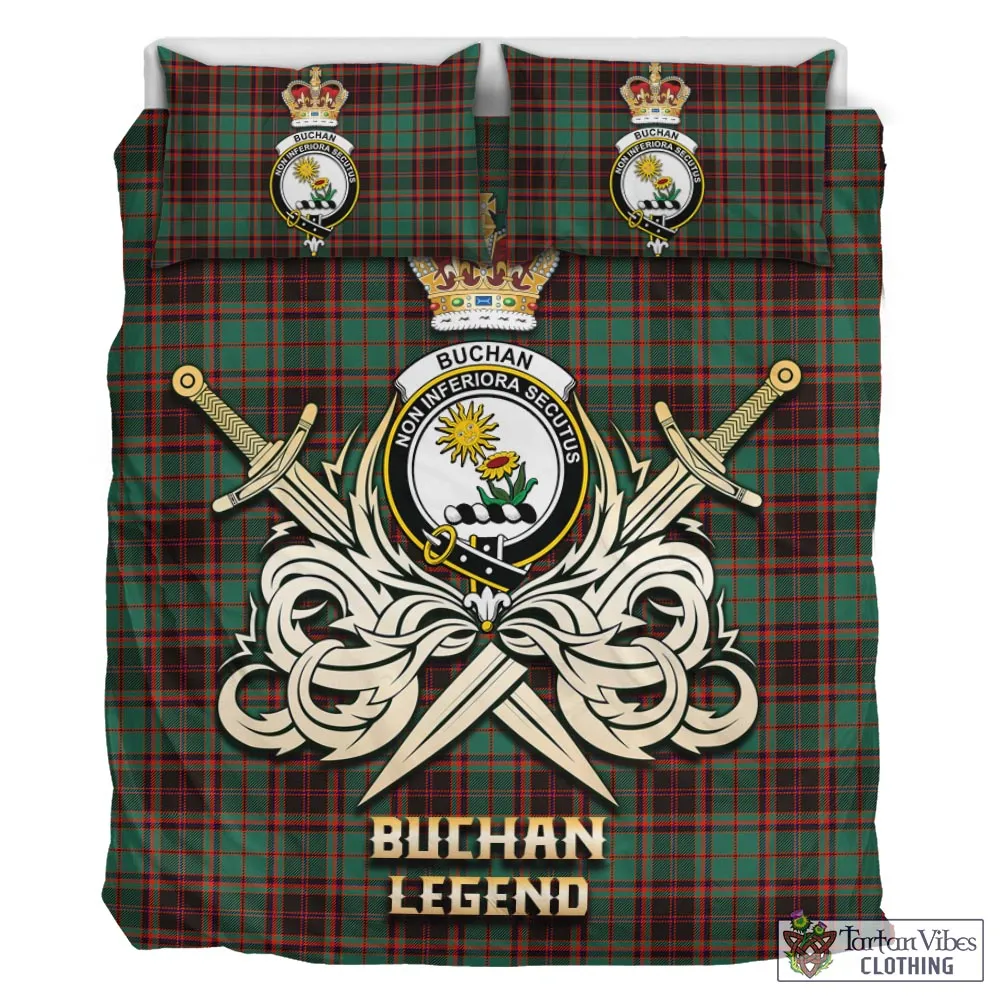 Buchan Ancient Tartan Bedding Set with Clan Crest and the Golden Sword of Courageous Legacy