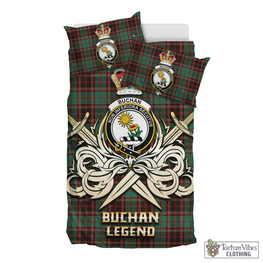 Buchan Ancient Tartan Bedding Set with Clan Crest and the Golden Sword of Courageous Legacy