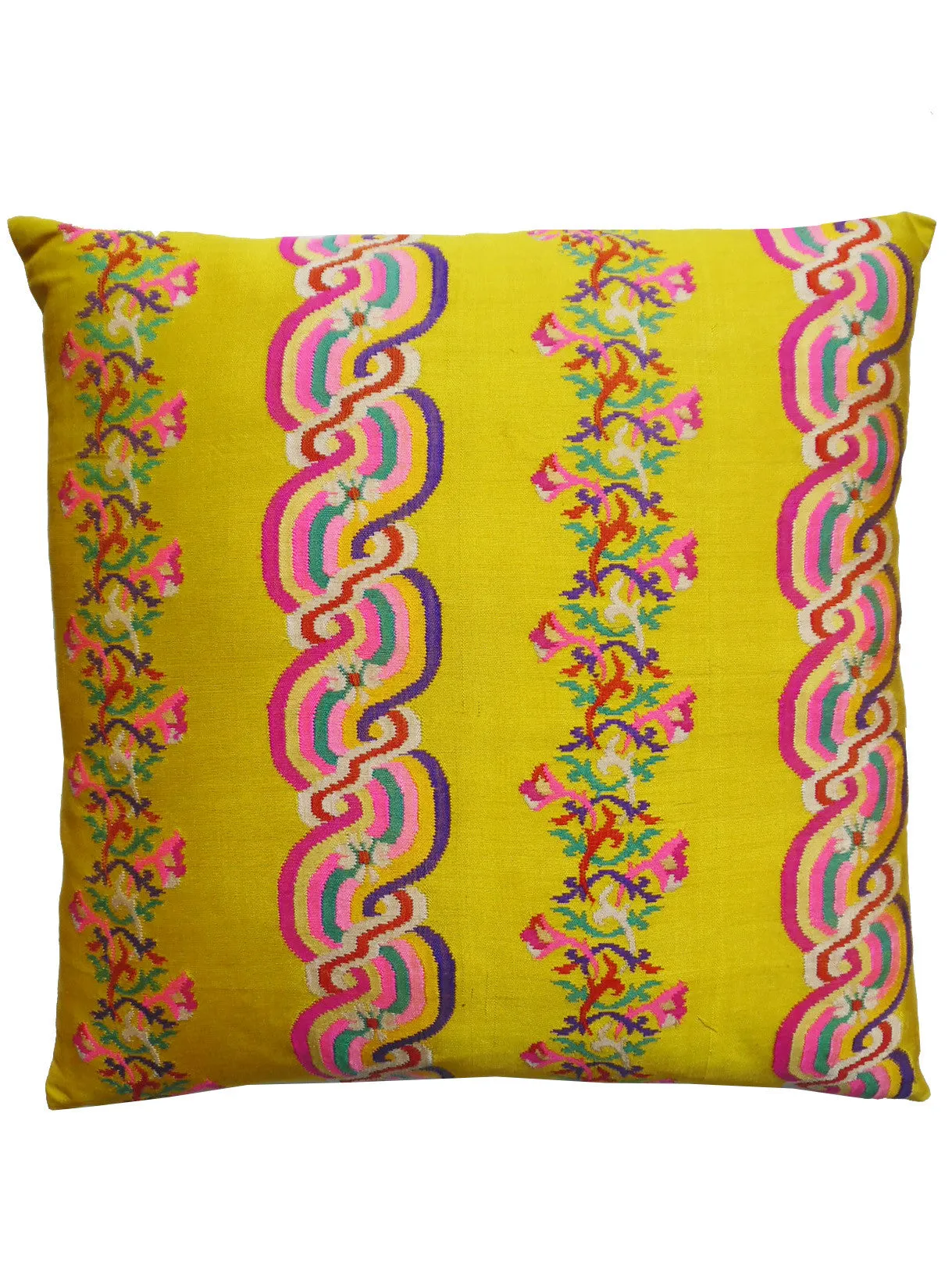 Burmese Silk Pillow Bright Yellow