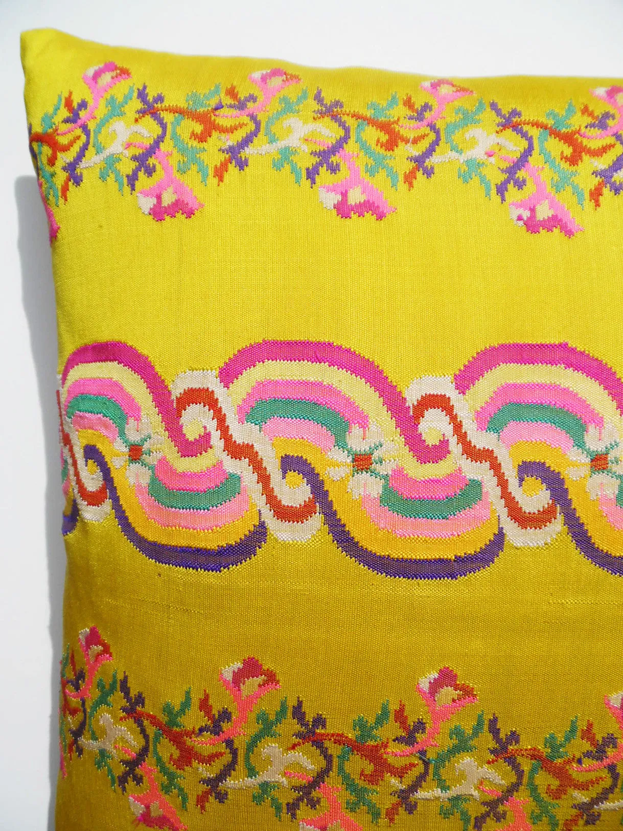 Burmese Silk Pillow Bright Yellow