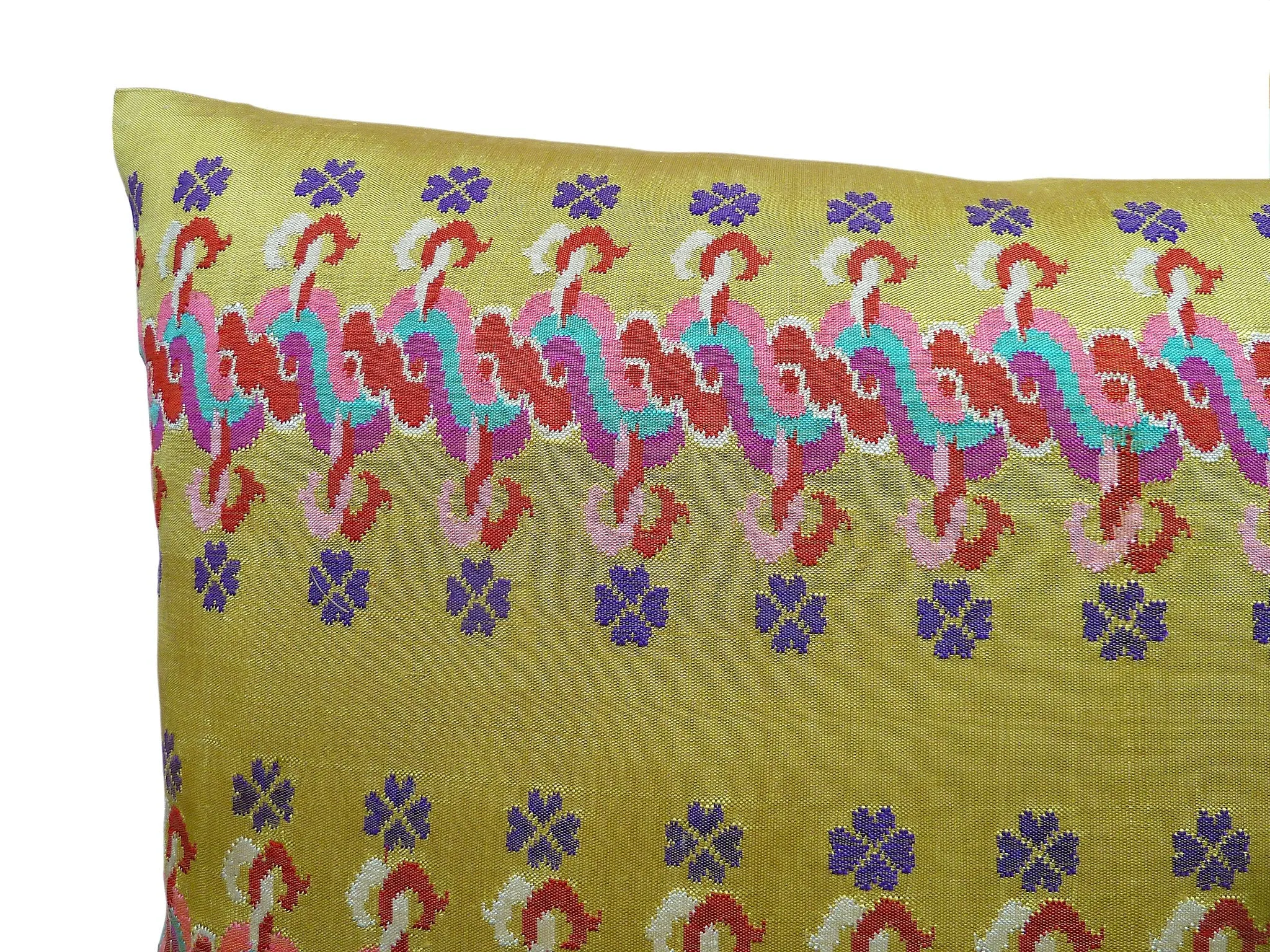 Burmese Silk Pillow Bright Yellow