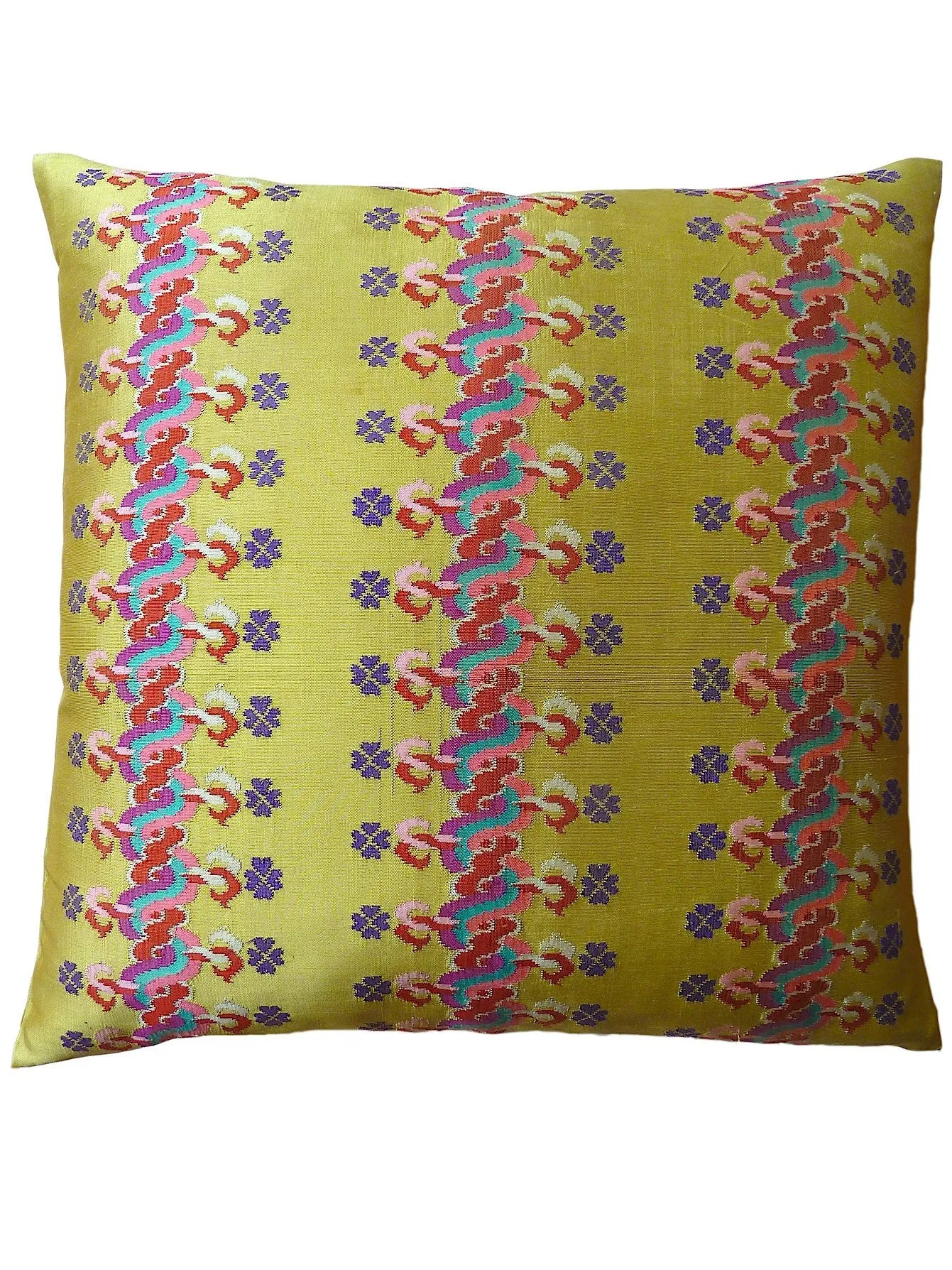 Burmese Silk Pillow Bright Yellow