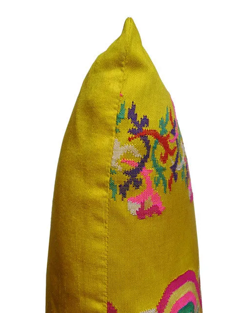 Burmese Silk Pillow Bright Yellow