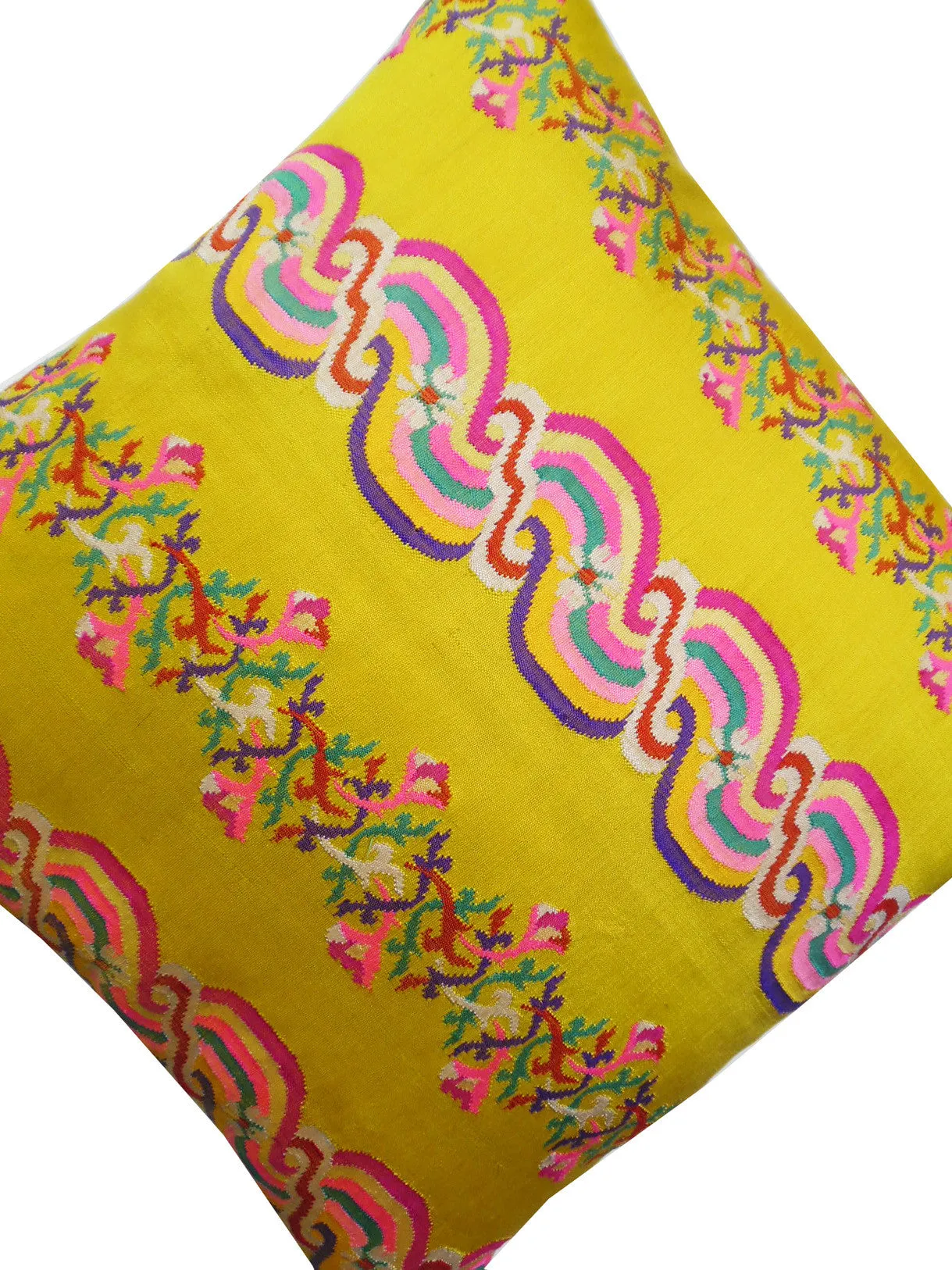 Burmese Silk Pillow Bright Yellow