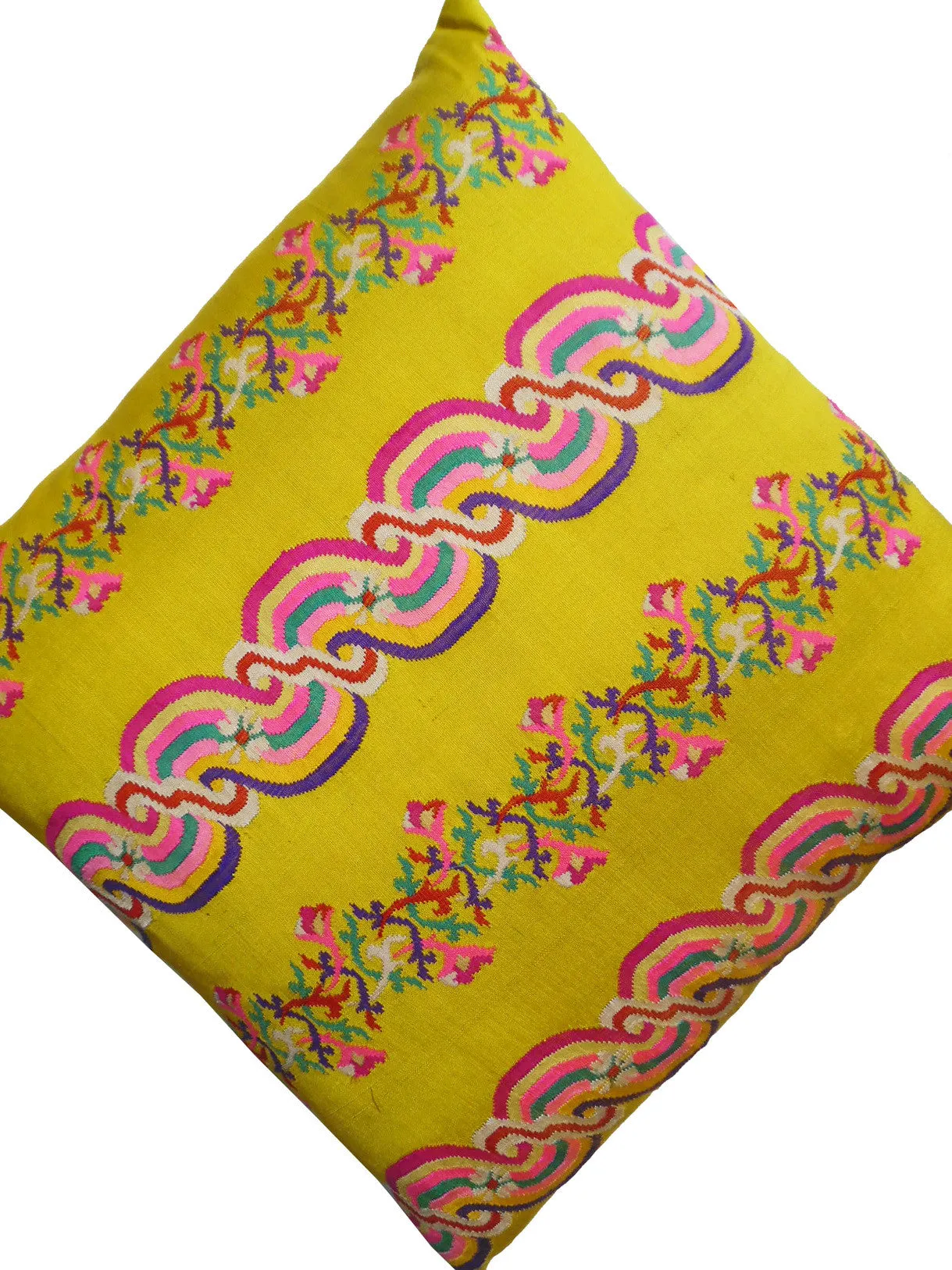 Burmese Silk Pillow Bright Yellow