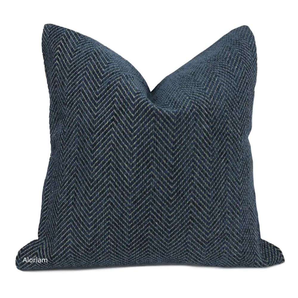 Cambridge Dark Blue Herringbone Chenille Pillow Cover