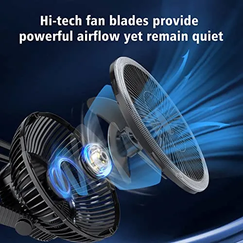 Camping Fan with Led Lantern - 10000mAh 8inch Rechargeable Battery Operated Tent Fan with Light and Hanging Hook for Outdoor Camping Tent RV Travel Fishing Hurricane Emergency Power Outage