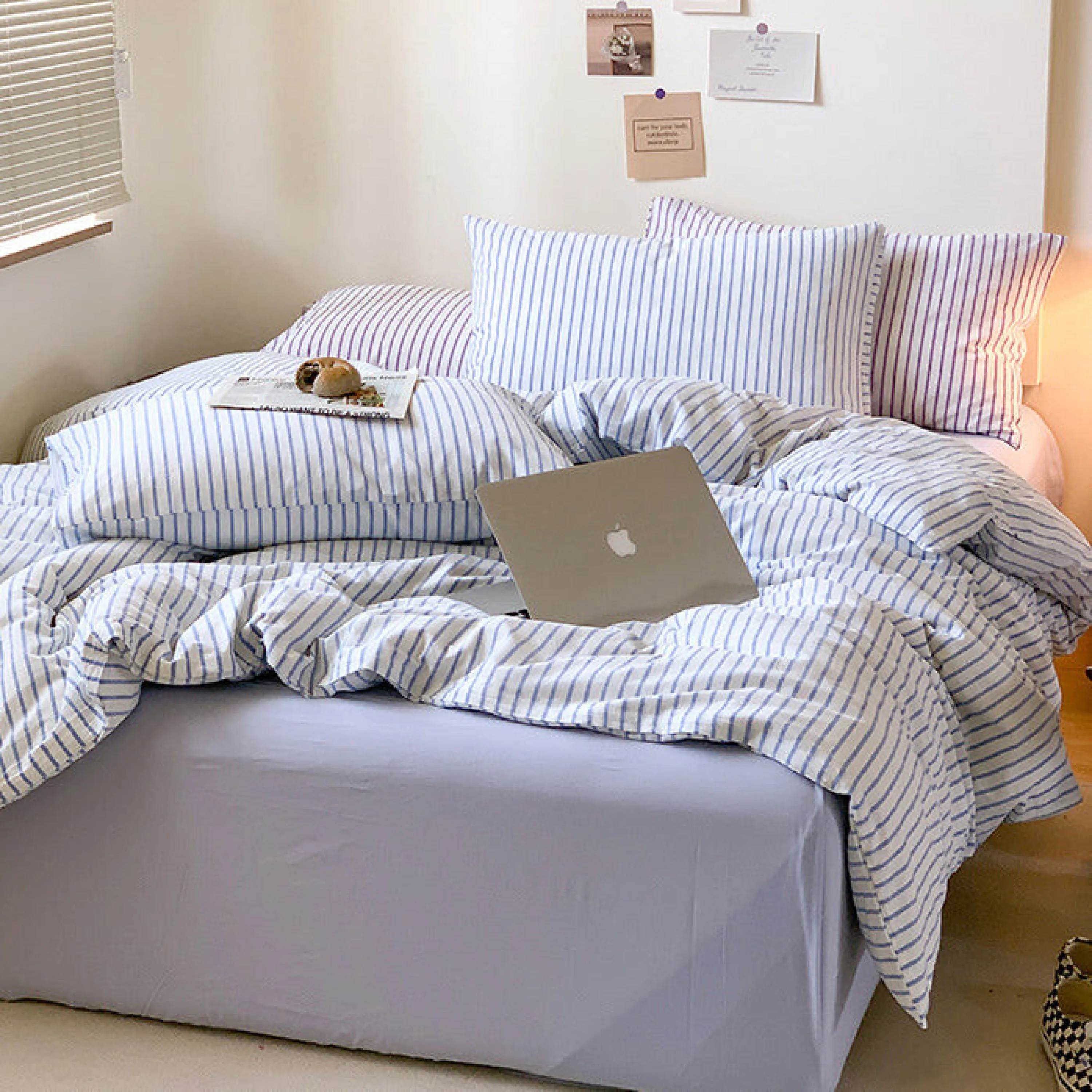 Candy Stripe Washed Cotton Bedding Set / Purple