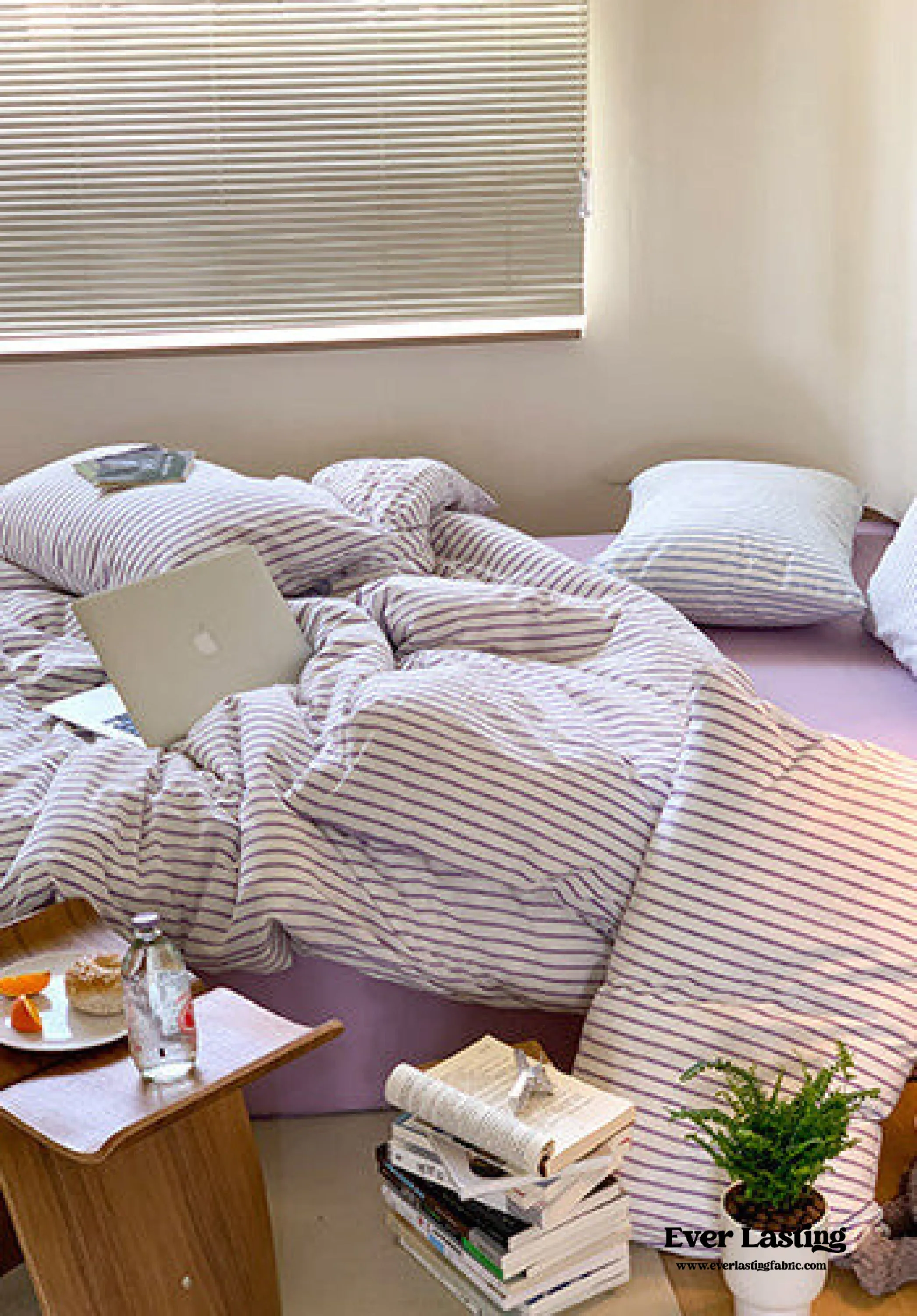 Candy Stripe Washed Cotton Bedding Set / Purple