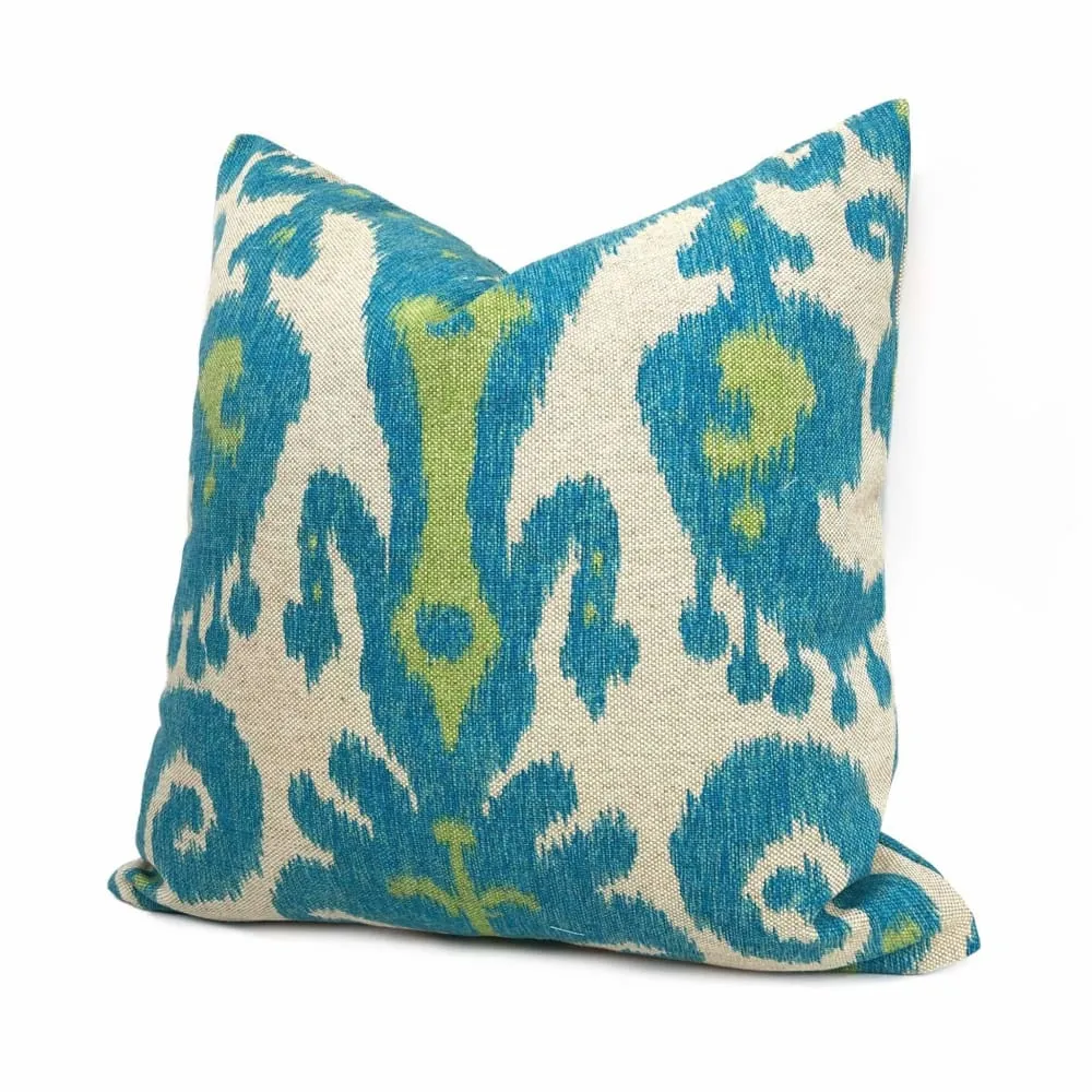 Casbah Blue Green Beige Ethnic Ikat Pillow Cover (Made from Lacefield Designs Fabric)