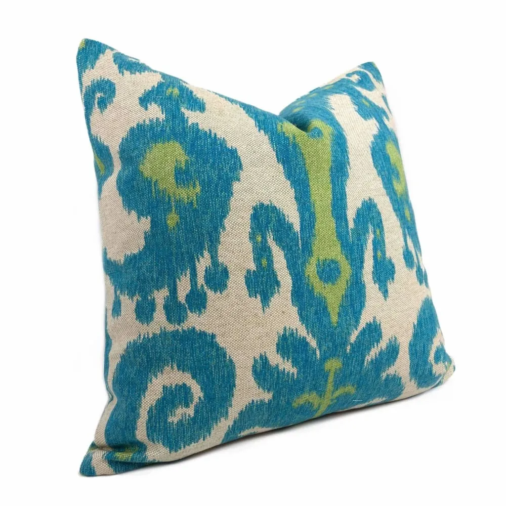 Casbah Blue Green Beige Ethnic Ikat Pillow Cover (Made from Lacefield Designs Fabric)