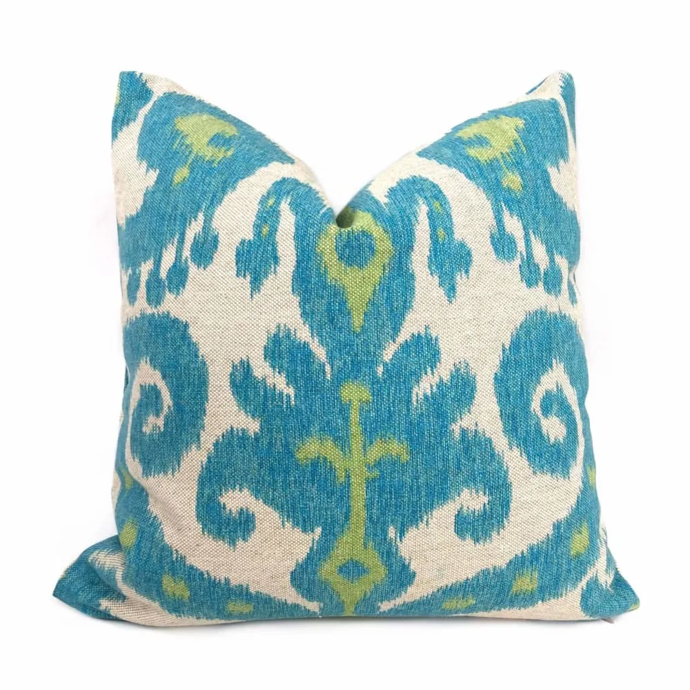 Casbah Blue Green Beige Ethnic Ikat Pillow Cover (Made from Lacefield Designs Fabric)