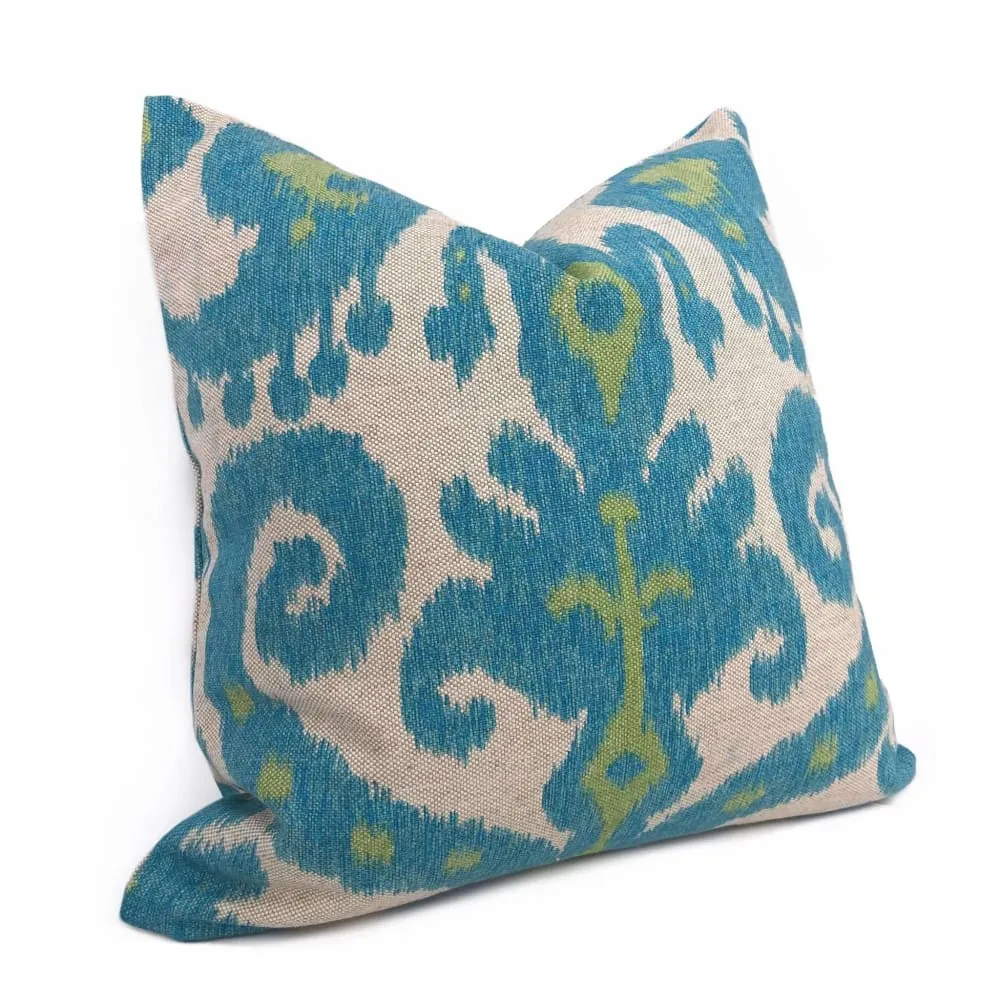 Casbah Blue Green Beige Ethnic Ikat Pillow Cover (Made from Lacefield Designs Fabric)