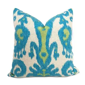 Casbah Blue Green Beige Ethnic Ikat Pillow Cover (Made from Lacefield Designs Fabric)