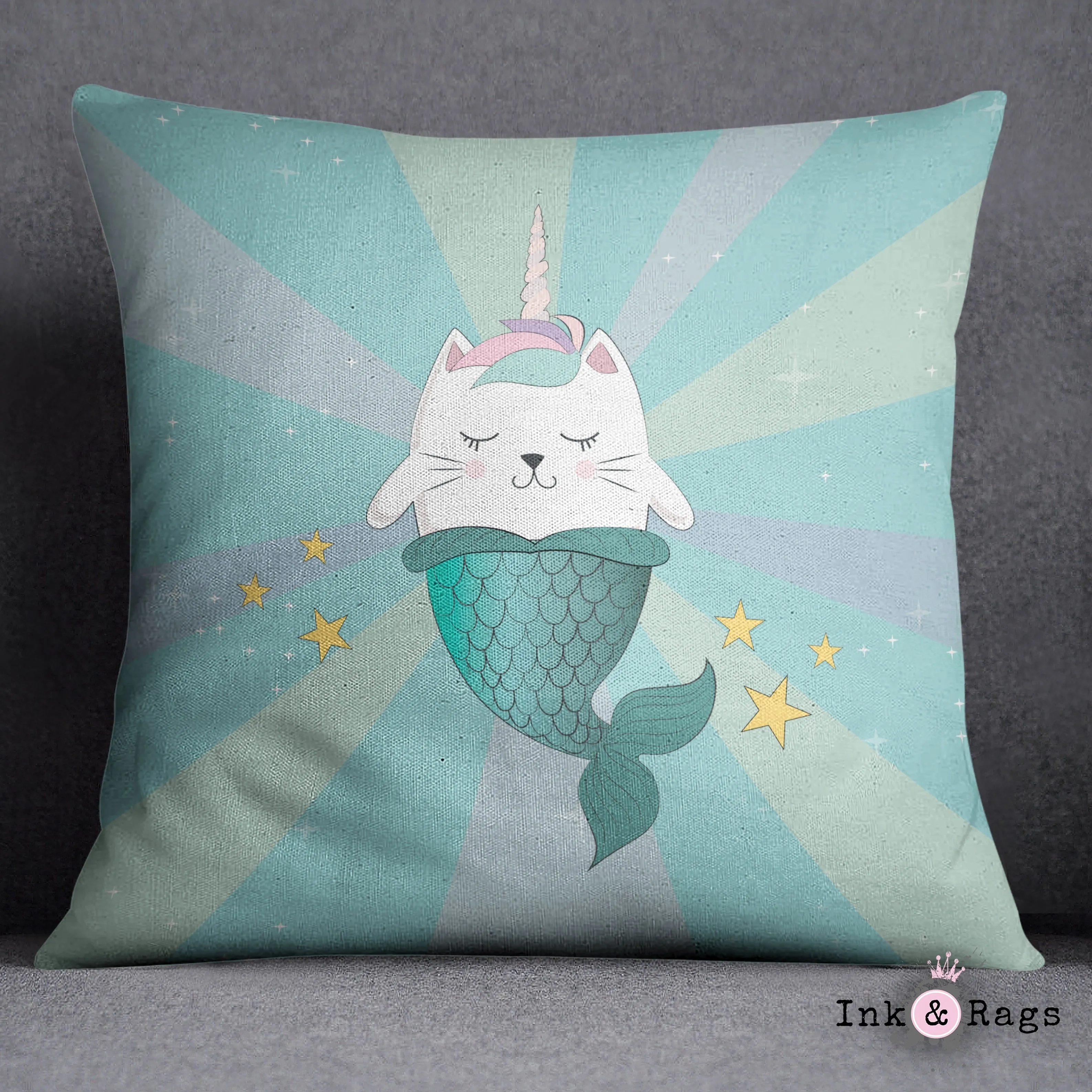 Caticorn Mermaids Unicorn Cat Mermaid Decorative Throw and Pillow Cover Set