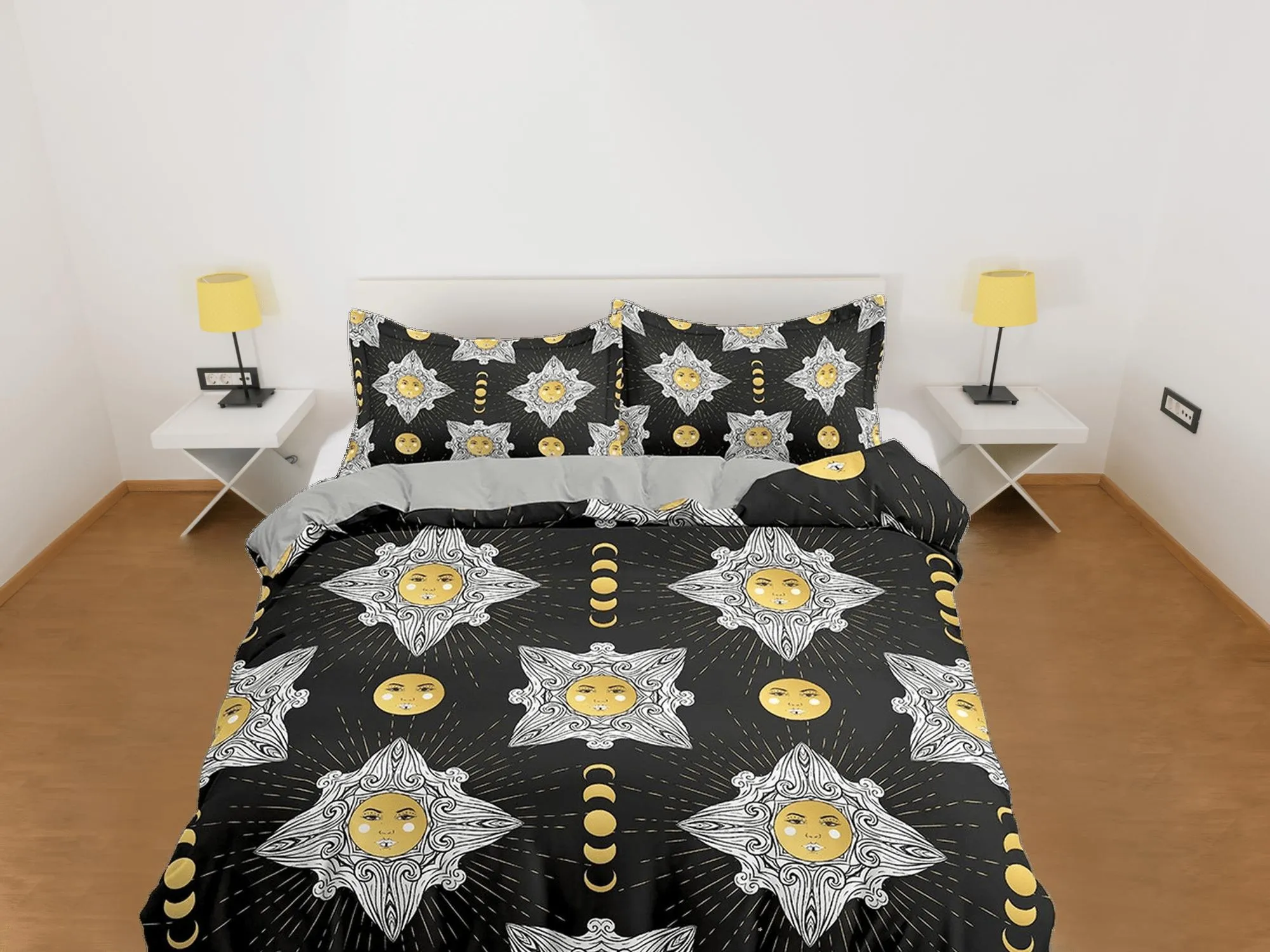 Celestial bedding phases of moon, witchy decor dorm bedding, aesthetic duvet, boho bedding set full king queen, astrology gifts, gothic art