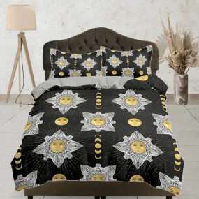 Celestial bedding phases of moon, witchy decor dorm bedding, aesthetic duvet, boho bedding set full king queen, astrology gifts, gothic art