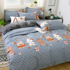 Checkered Blue and Bears on Grey Bedding Set