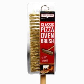 Chef Master Classic 40" Pizza Oven Brush with Scraper Wood Handle Brass Bristles