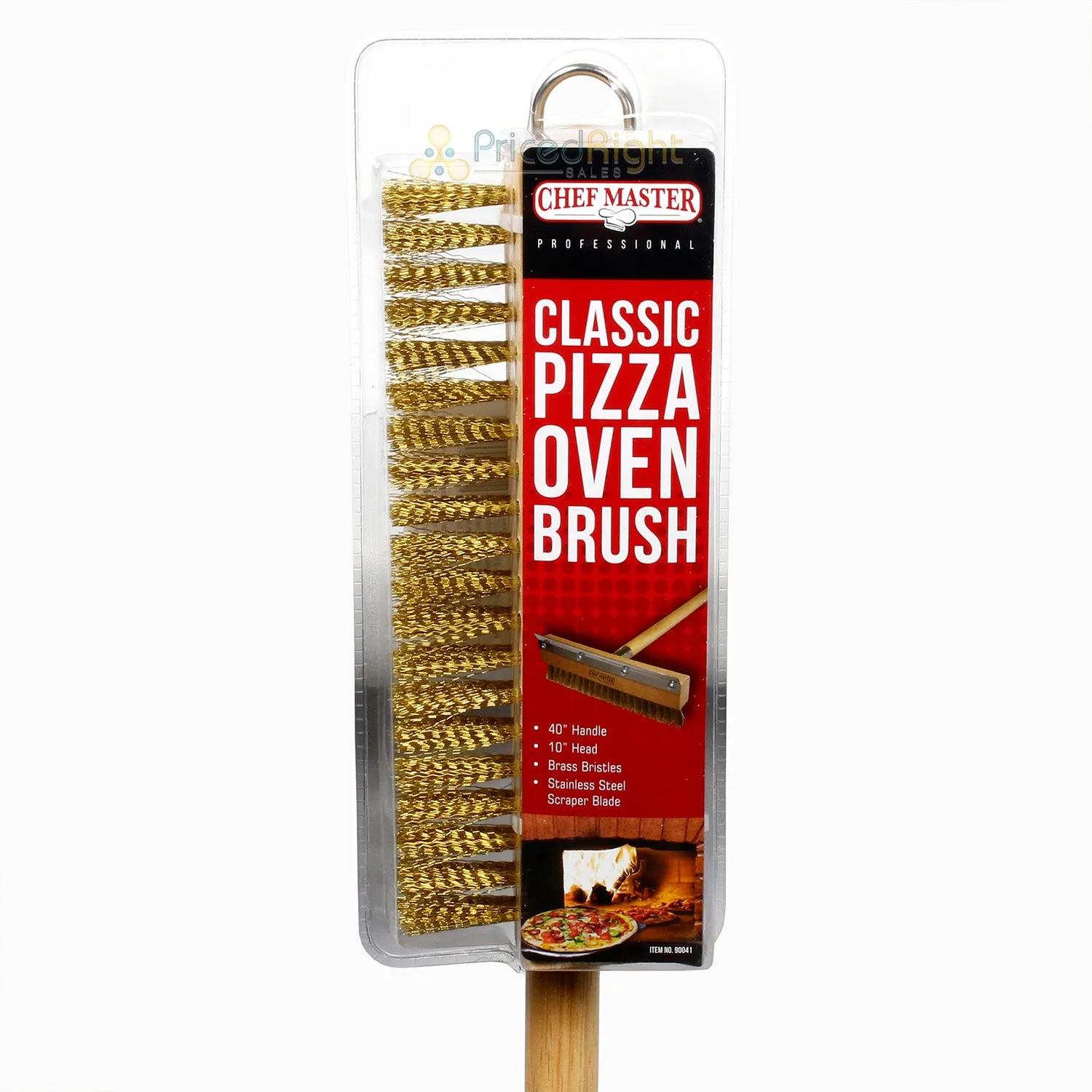 Chef Master Classic 40" Pizza Oven Brush with Scraper Wood Handle Brass Bristles