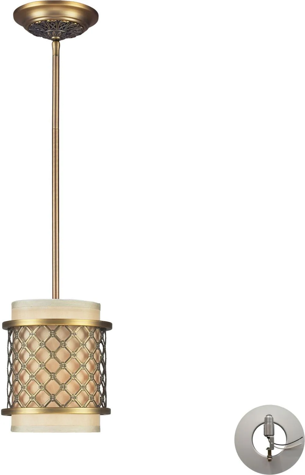 Chester 1 Light Pendant In Brushed Antique Brass - Includes Recessed Lighting Kit