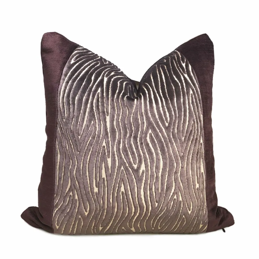 Clarke & Clarke Onda Smoky Brown Purple Cut Velvet Faux Bois Abstract Pillow Cover