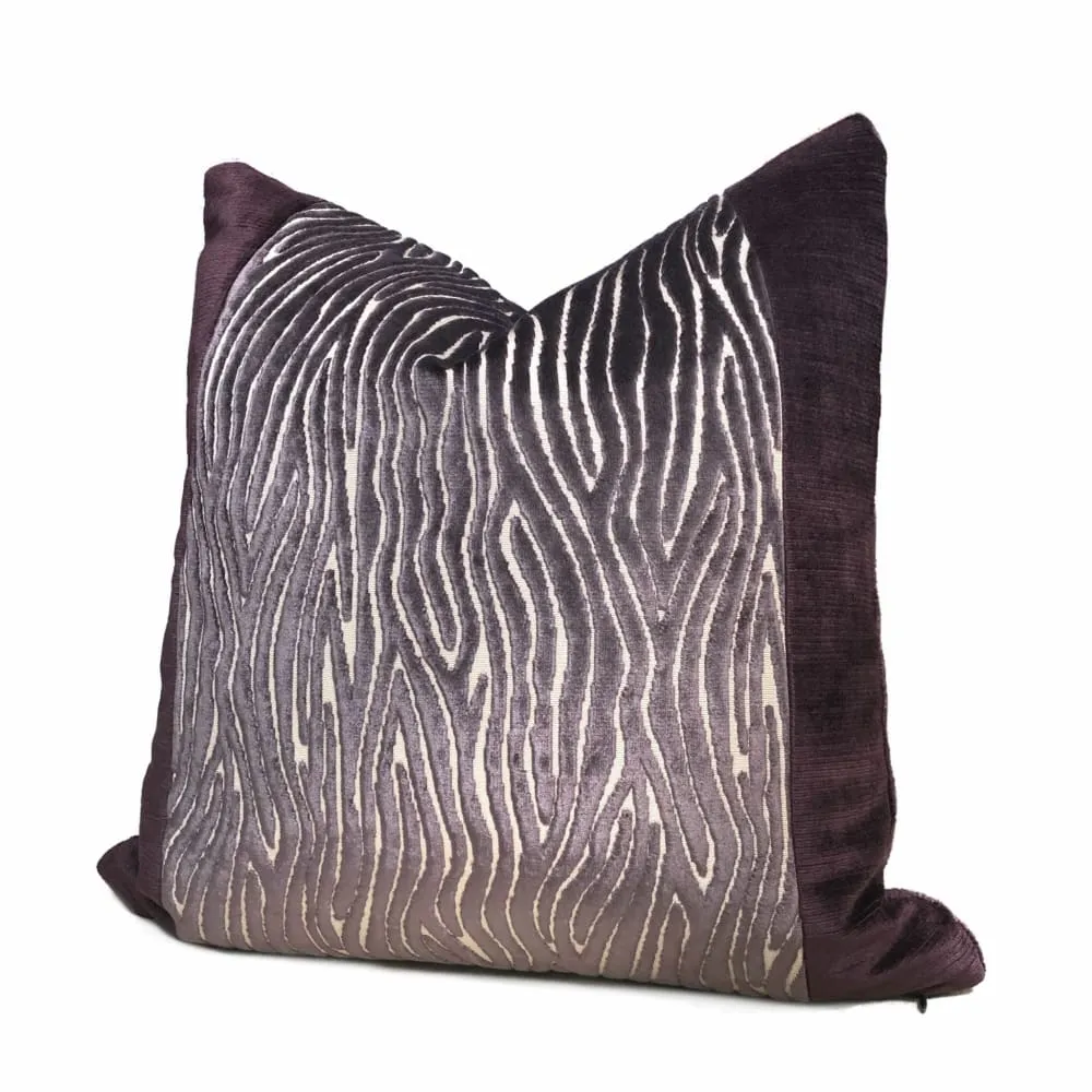 Clarke & Clarke Onda Smoky Brown Purple Cut Velvet Faux Bois Abstract Pillow Cover