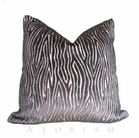 Clarke & Clarke Onda Smoky Brown Purple Cut Velvet Faux Bois Abstract Pillow Cover