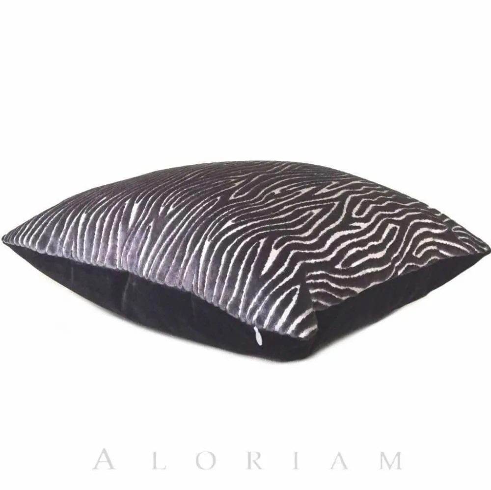 Clarke & Clarke Onda Smoky Brown Purple Cut Velvet Faux Bois Abstract Pillow Cover