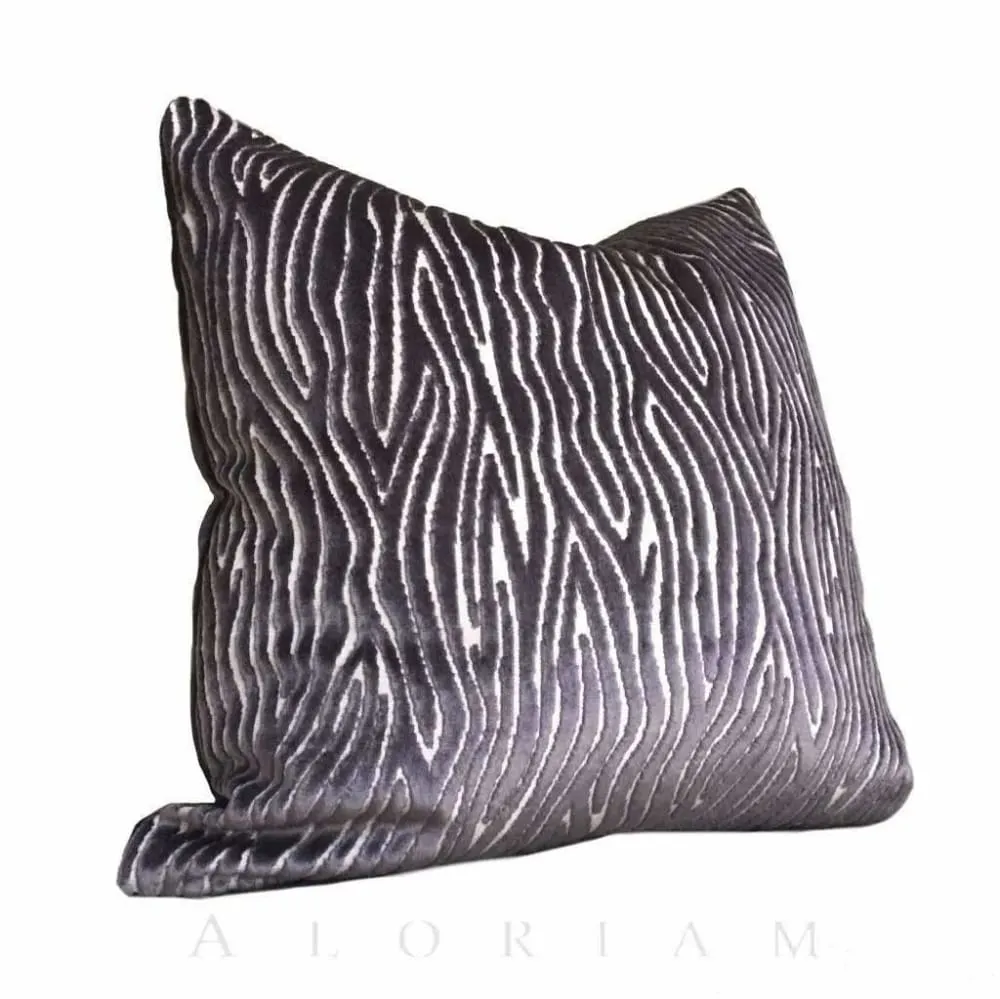 Clarke & Clarke Onda Smoky Brown Purple Cut Velvet Faux Bois Abstract Pillow Cover