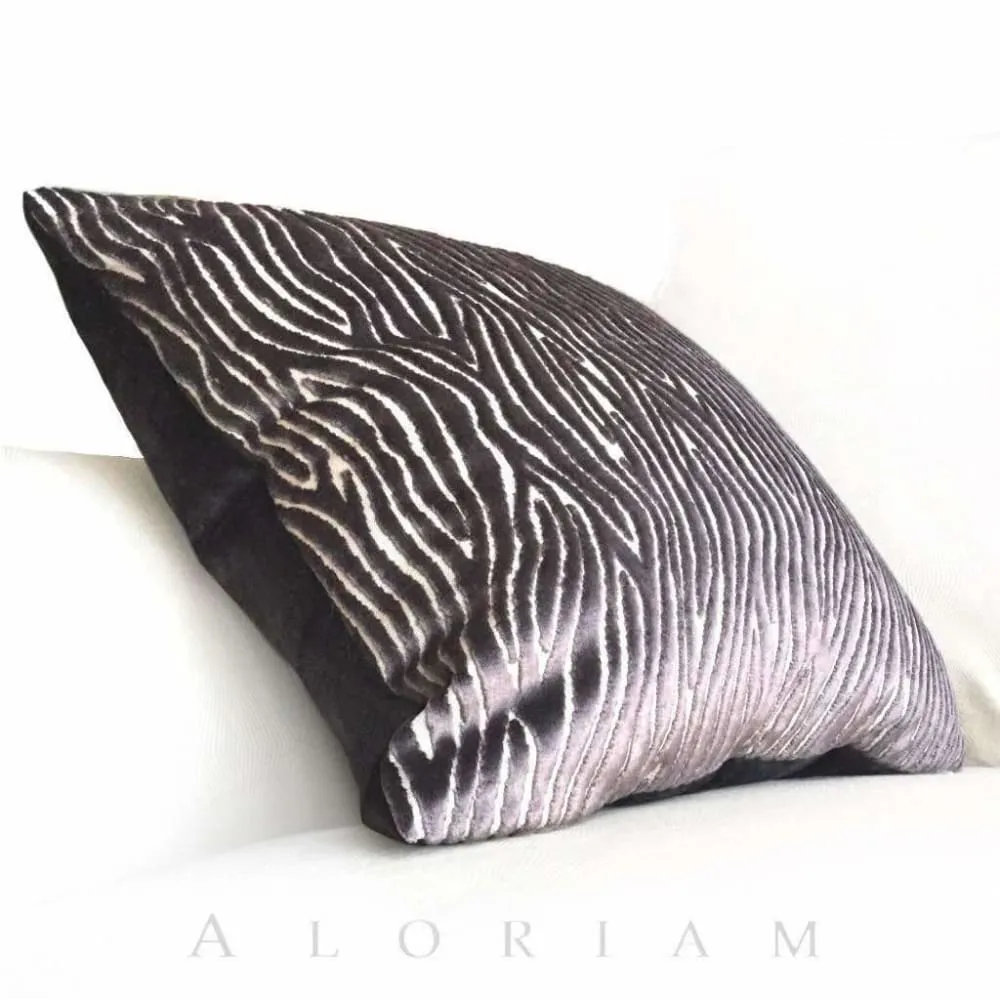 Clarke & Clarke Onda Smoky Brown Purple Cut Velvet Faux Bois Abstract Pillow Cover