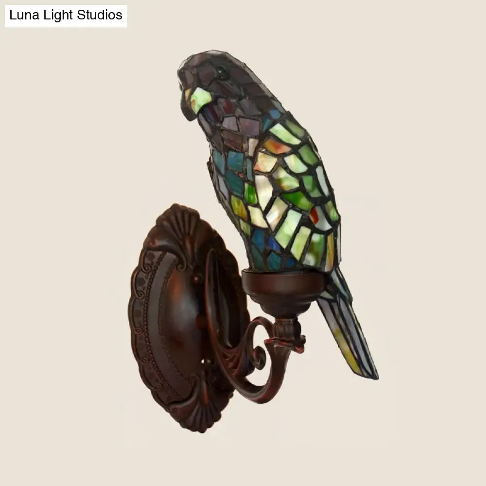 Classic Parrot Stained Glass Wall Light - Single-Bulb Fixture for Living Room