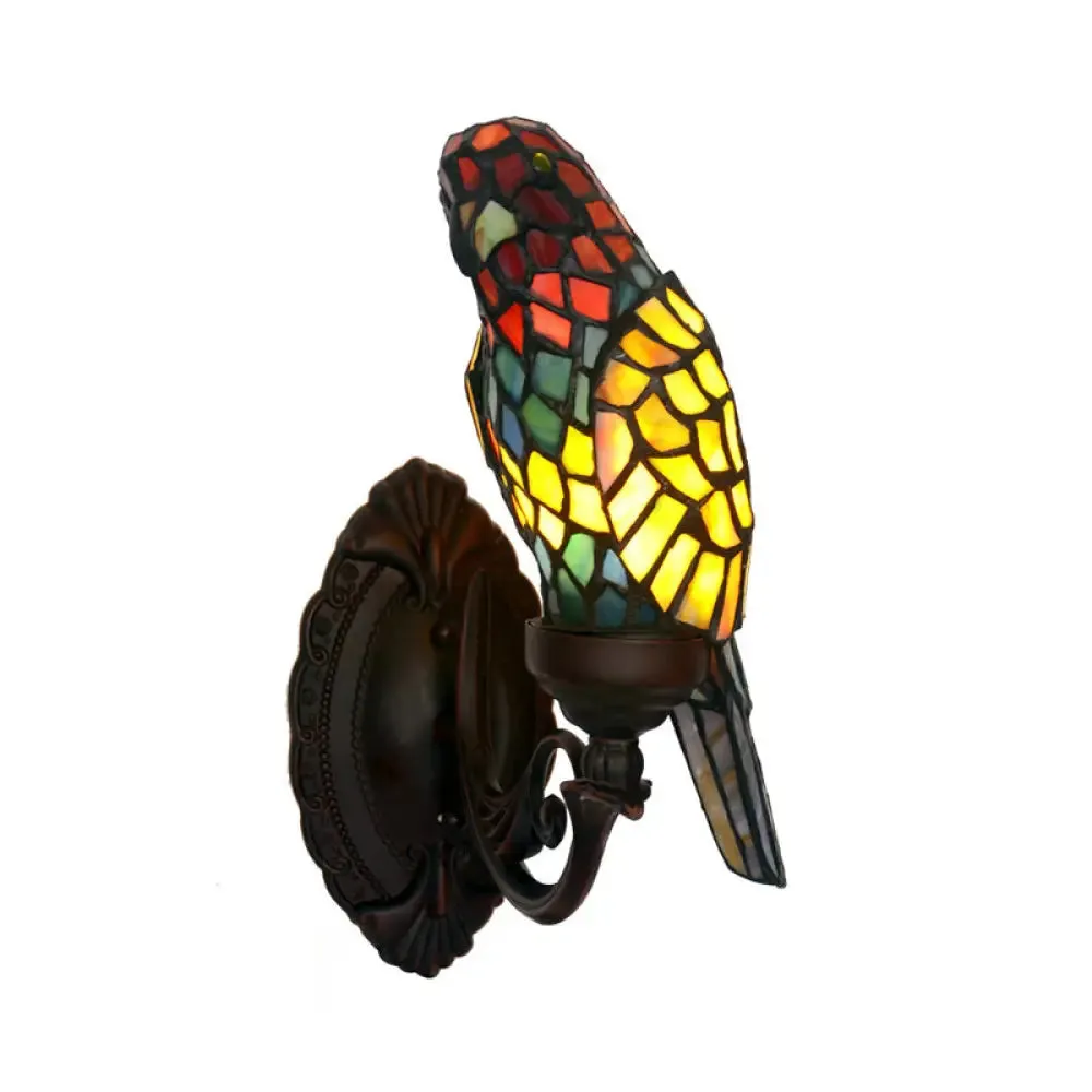 Classic Parrot Stained Glass Wall Light - Single-Bulb Fixture for Living Room