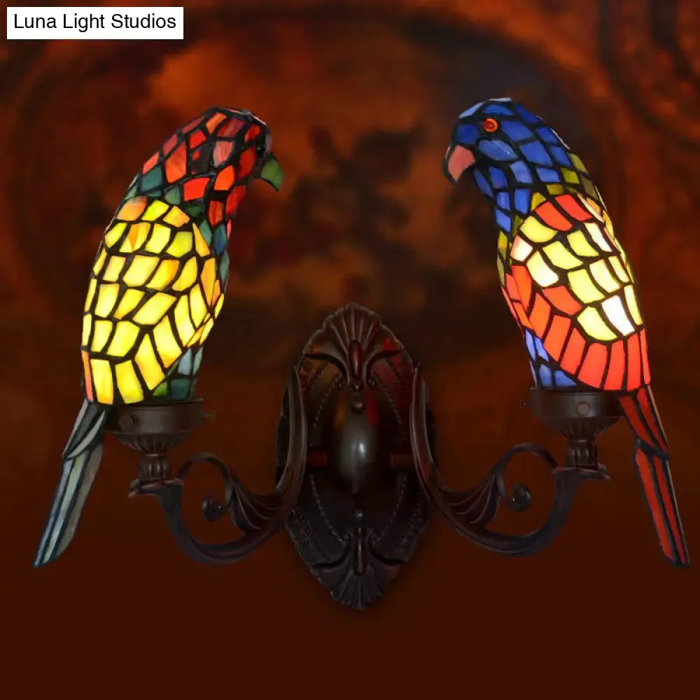 Classic Parrot Stained Glass Wall Light - Single-Bulb Fixture for Living Room