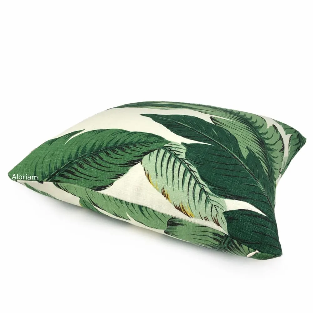 (CLEARANCE) Banana Leaf Tropical Palm Leaves Green Linen Print Pillow Cover